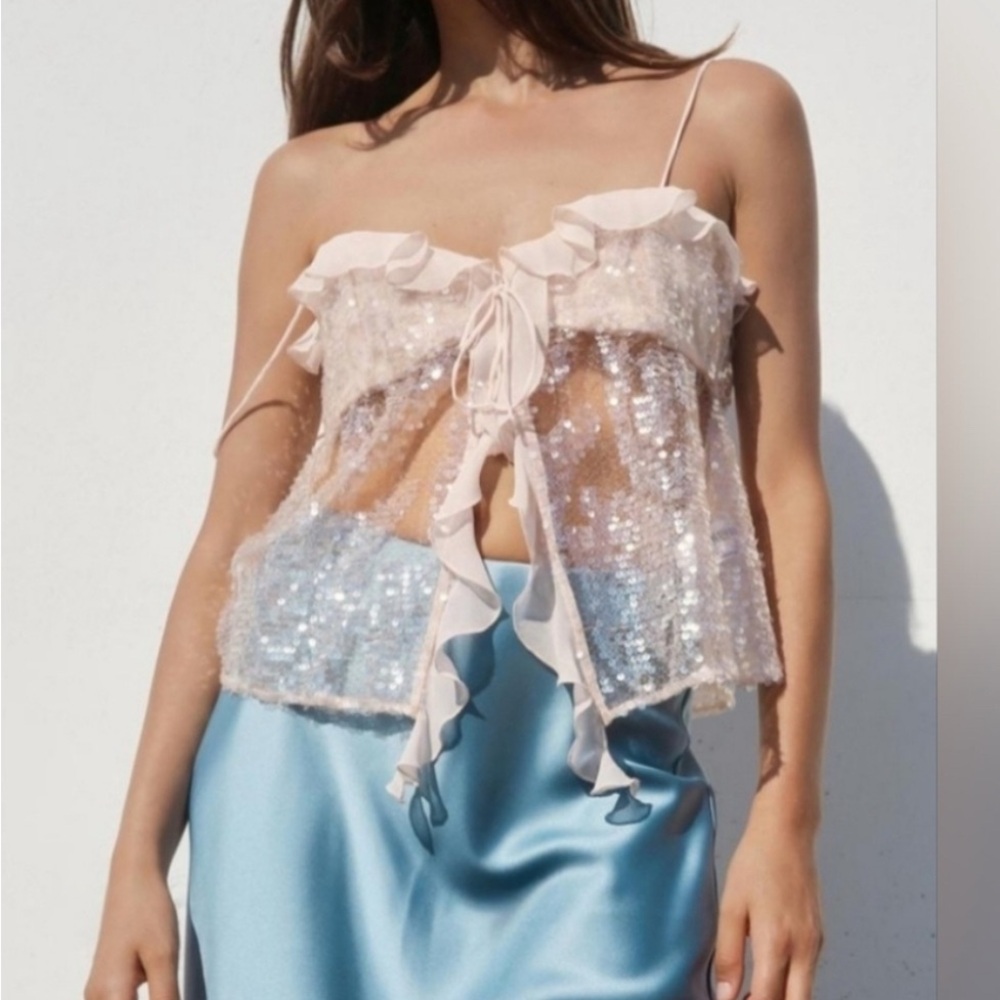 Zara Sequin Ruffle Cami Top NWOT